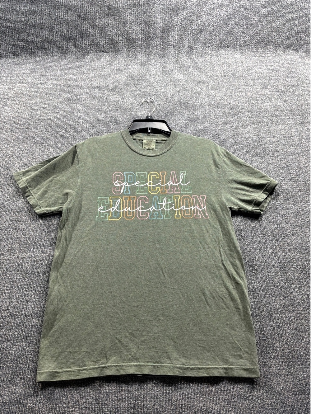 Comfort Colors Women’s Olive Green 'Special Education' Graphic T-Shirt Medium